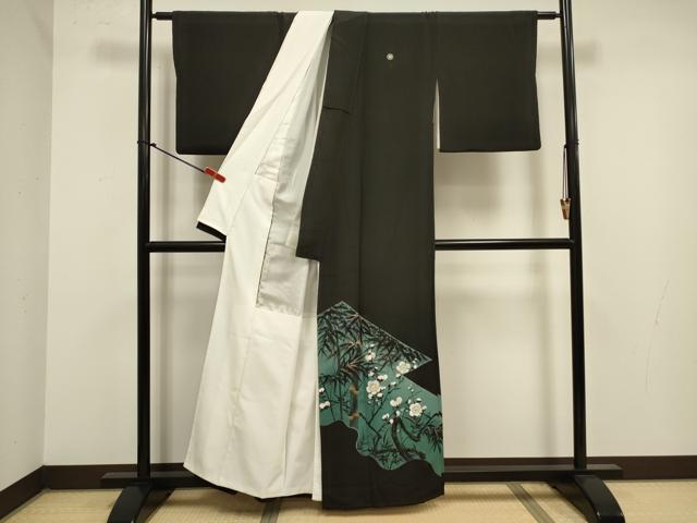 平和屋着物■豪華黒留袖　手描き　刺繍　笹竹文　枝梅　金糸　正絹　逸品　DABJ9297ya