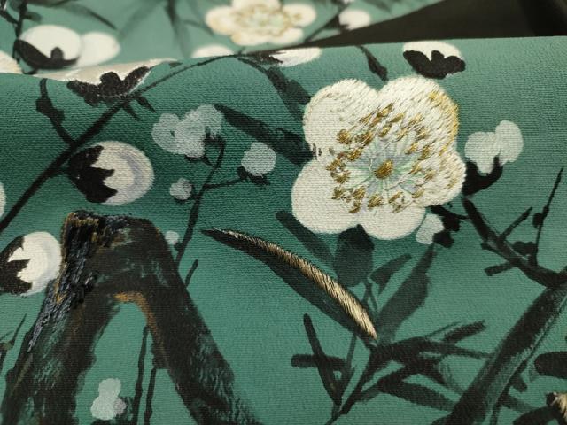 平和屋着物■豪華黒留袖　手描き　刺繍　笹竹文　枝梅　金糸　正絹　逸品　DABJ9297ya