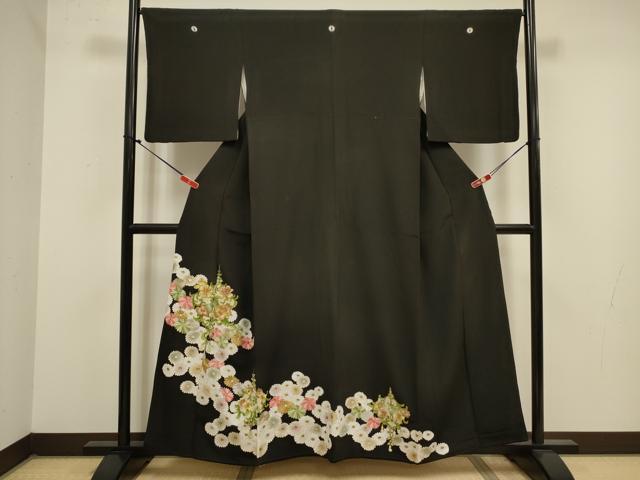平和屋着物■豪華黒留袖　駒刺繍　草花文　菊　金彩　正絹　逸品　DABJ9303ya