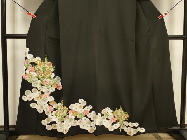 平和屋着物■豪華黒留袖　駒刺繍　草花文　菊　金彩　正絹　逸品　DABJ9303ya