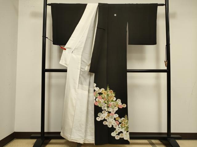 平和屋着物■豪華黒留袖　駒刺繍　草花文　菊　金彩　正絹　逸品　DABJ9303ya
