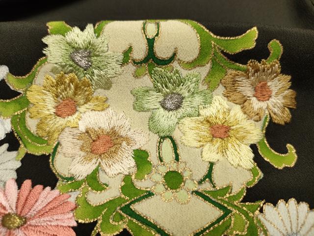 平和屋着物■豪華黒留袖　駒刺繍　草花文　菊　金彩　正絹　逸品　DABJ9303ya