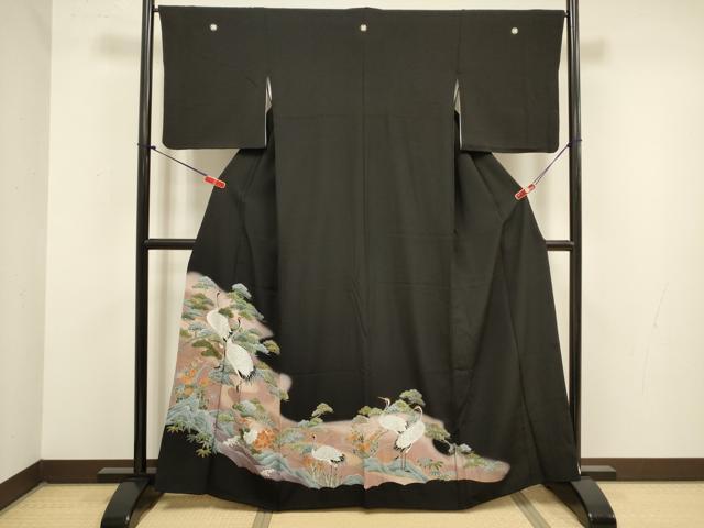 平和屋着物■豪華黒留袖　花松文　群鶴　暈し染め　金彩　正絹　逸品　DABJ9305ya