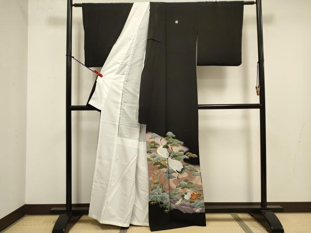 平和屋着物■豪華黒留袖　花松文　群鶴　暈し染め　金彩　正絹　逸品　DABJ9305ya