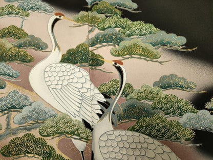 平和屋着物■豪華黒留袖　花松文　群鶴　暈し染め　金彩　正絹　逸品　DABJ9305ya