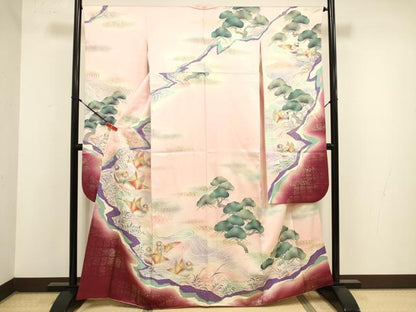 平和屋着物■豪華振袖　駒刺繍　流水鴛鴦松文　暈し染め　金銀彩　正絹　逸品　DABJ9317ya