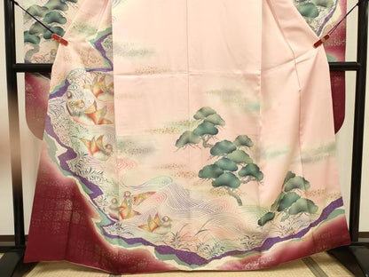 平和屋着物■豪華振袖　駒刺繍　流水鴛鴦松文　暈し染め　金銀彩　正絹　逸品　DABJ9317ya