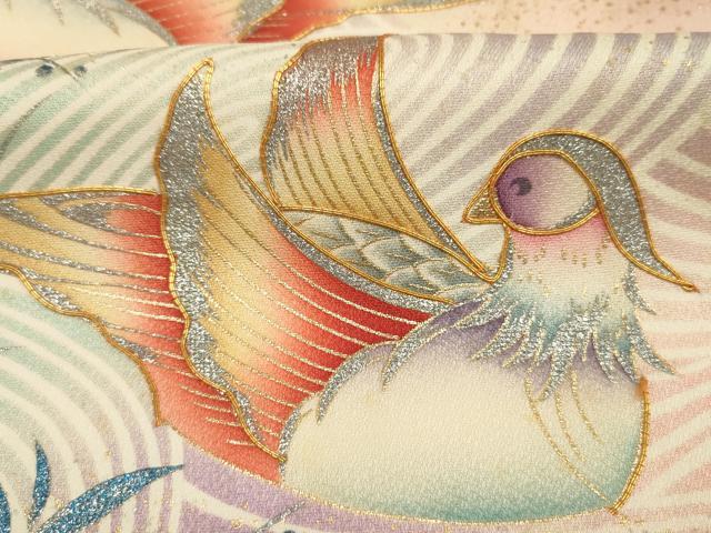 平和屋着物■豪華振袖　駒刺繍　流水鴛鴦松文　暈し染め　金銀彩　正絹　逸品　DABJ9317ya