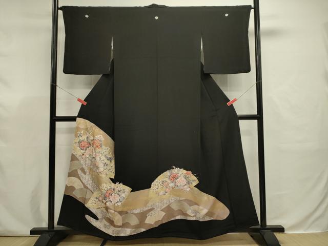 平和屋着物■豪華黒留袖　駒刺繍　地紙花鳥文　金彩　正絹　逸品　DABJ9329ya