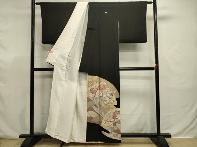 平和屋着物■豪華黒留袖　駒刺繍　地紙花鳥文　金彩　正絹　逸品　DABJ9329ya