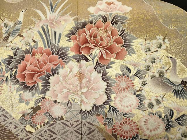 平和屋着物■豪華黒留袖　駒刺繍　地紙花鳥文　金彩　正絹　逸品　DABJ9329ya