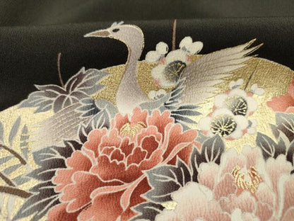 平和屋着物■豪華黒留袖　駒刺繍　地紙花鳥文　金彩　正絹　逸品　DABJ9329ya