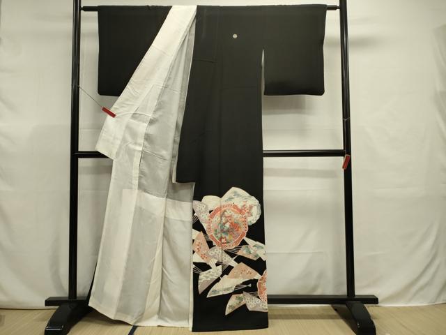 平和屋着物■豪華黒留袖　駒刺繍　扇面絵皿花鳥文　金彩　正絹　逸品　DABJ9330ya