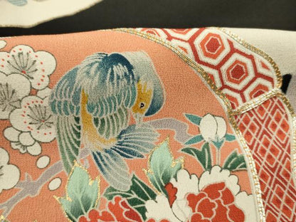 平和屋着物■豪華黒留袖　駒刺繍　扇面絵皿花鳥文　金彩　正絹　逸品　DABJ9330ya