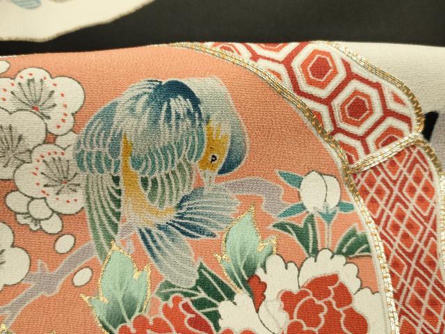 平和屋着物■豪華黒留袖　駒刺繍　扇面絵皿花鳥文　金彩　正絹　逸品　DABJ9330ya
