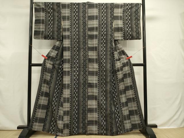 平和屋着物■上質な紬　吉祥間道　黒地　正絹　逸品　DABJ9334ya