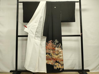 平和屋着物■豪華黒留袖　駒刺繍　人物風景花文　枝梅　金彩　正絹　逸品　DABJ9335ya