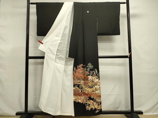 平和屋着物■豪華黒留袖　駒刺繍　人物風景花文　枝梅　金彩　正絹　逸品　DABJ9335ya