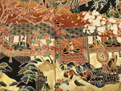 平和屋着物■豪華黒留袖　駒刺繍　人物風景花文　枝梅　金彩　正絹　逸品　DABJ9335ya
