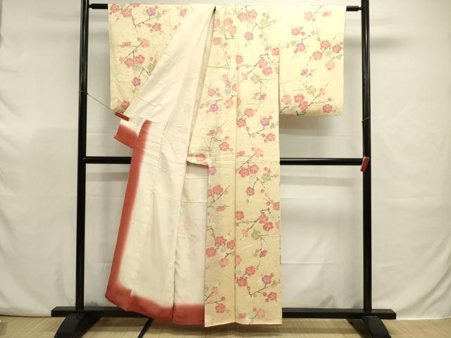 平和屋着物■上質な小紋　手描き　枝梅文　正絹　逸品　DABJ9354ya