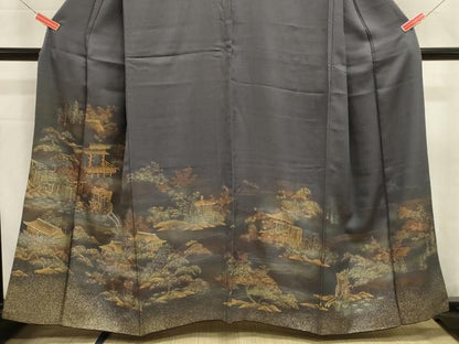平和屋着物■訪問着　御所車風景花文　暈し染め　金彩　正絹　逸品　DABJ9355ya