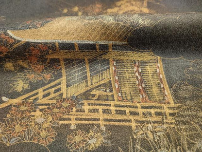 平和屋着物■訪問着　御所車風景花文　暈し染め　金彩　正絹　逸品　DABJ9355ya