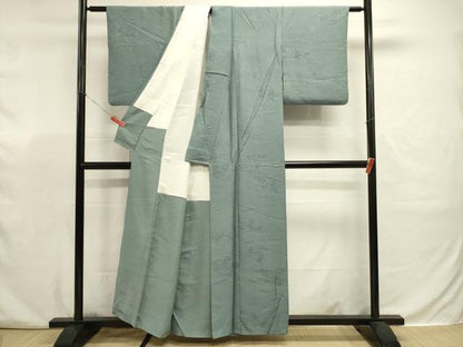 平和屋着物■上質な色無地　片輪車流水花地紋　虫襖色　正絹　逸品　DABJ9359ya