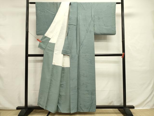 平和屋着物■上質な色無地　片輪車流水花地紋　虫襖色　正絹　逸品　DABJ9359ya