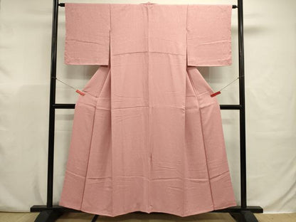 平和屋着物■上質な色無地　霞地紋　退紅色　正絹　逸品　DABJ9362ya
