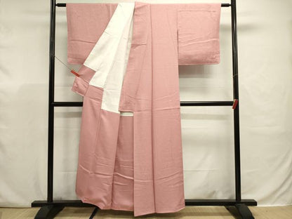 平和屋着物■上質な色無地　霞地紋　退紅色　正絹　逸品　DABJ9362ya