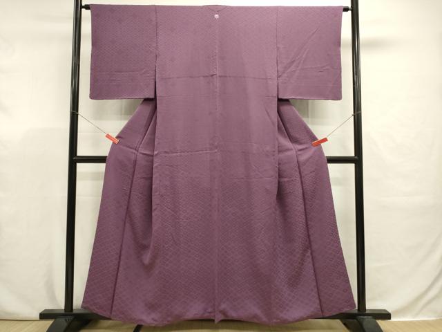 平和屋着物■上質な色無地　菱尽くし笹地紋　茄子紺色　大丸扱い　正絹　逸品　DABJ9365ya