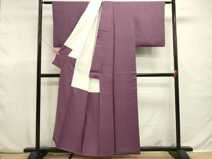 平和屋着物■上質な色無地　菱尽くし笹地紋　茄子紺色　大丸扱い　正絹　逸品　DABJ9365ya