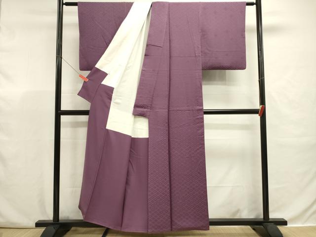 平和屋着物■上質な色無地　菱尽くし笹地紋　茄子紺色　大丸扱い　正絹　逸品　DABJ9365ya