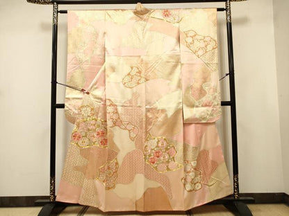 平和屋着物■豪華振袖　駒刺繍　草花文　金彩　正絹　逸品　DABJ9379ya