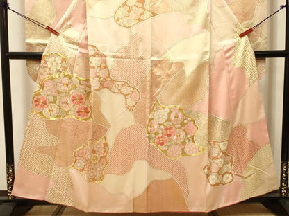 平和屋着物■豪華振袖　駒刺繍　草花文　金彩　正絹　逸品　DABJ9379ya