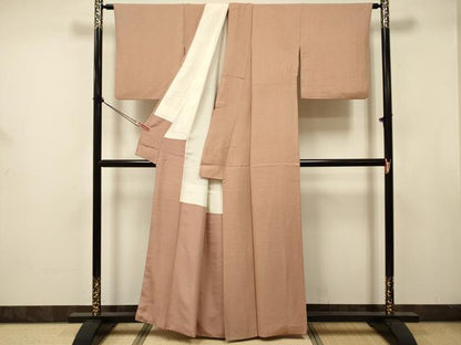 平和屋着物■上質な色無地　霞地紋　水柿色　正絹　逸品　DABJ9383ya