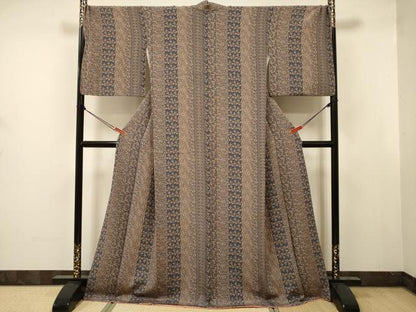 平和屋着物■上質な小紋　草花間道　鬼しぼ縮緬　正絹　逸品　DABJ9386ya