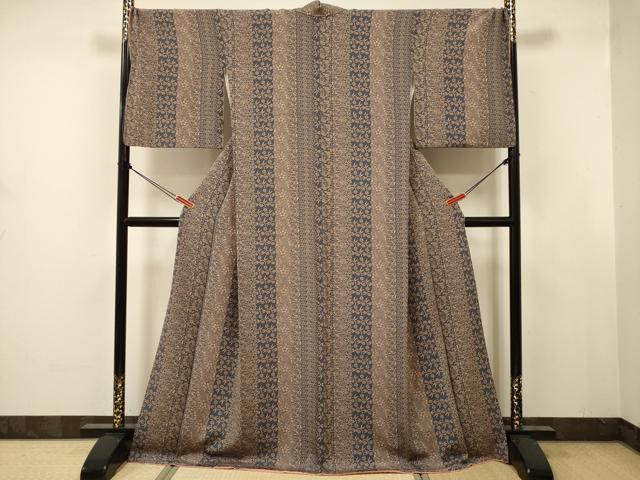 平和屋着物■上質な小紋　草花間道　鬼しぼ縮緬　正絹　逸品　DABJ9386ya