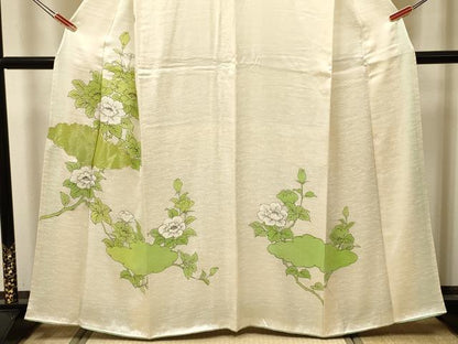 平和屋着物■訪問着　手描き　駒刺繍　草花文　正絹　逸品　DABJ9387ya
