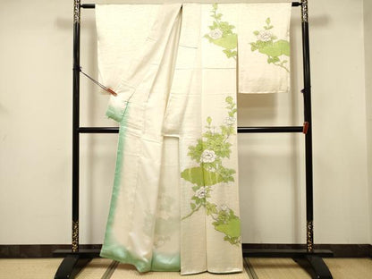 平和屋着物■訪問着　手描き　駒刺繍　草花文　正絹　逸品　DABJ9387ya