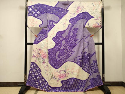 平和屋着物■訪問着　駒刺繍　絞り　花車文　牡丹　金彩　正絹　逸品　DABJ9401ya