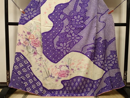 平和屋着物■訪問着　駒刺繍　絞り　花車文　牡丹　金彩　正絹　逸品　DABJ9401ya