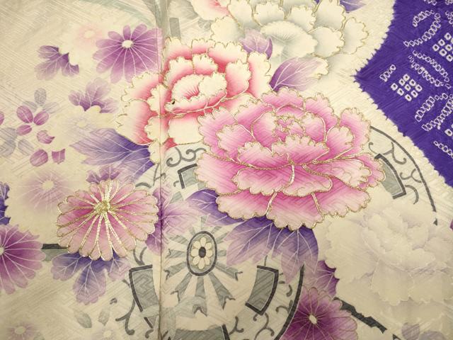 平和屋着物■訪問着　駒刺繍　絞り　花車文　牡丹　金彩　正絹　逸品　DABJ9401ya