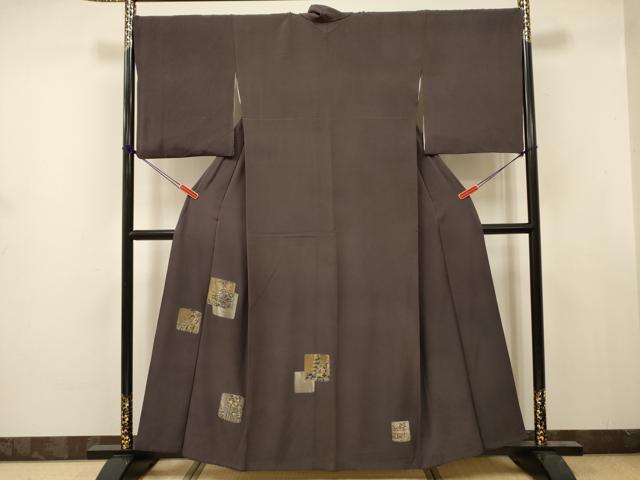 平和屋着物■訪問着　寿光織　色紙風景文　金糸　正絹　逸品　DABJ9404ya