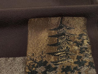 平和屋着物■訪問着　寿光織　色紙風景文　金糸　正絹　逸品　DABJ9404ya