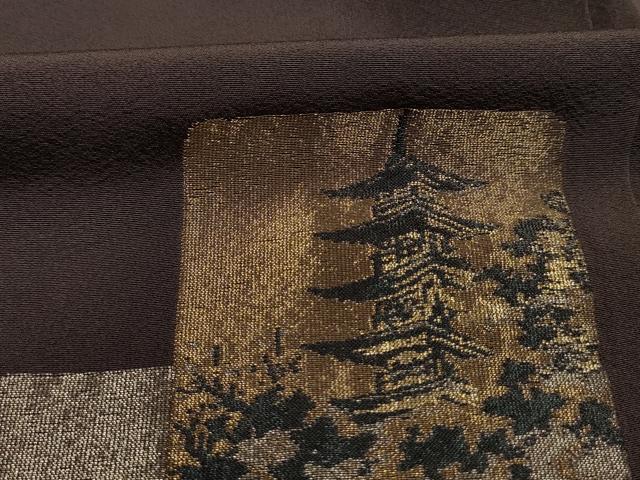平和屋着物■訪問着　寿光織　色紙風景文　金糸　正絹　逸品　DABJ9404ya