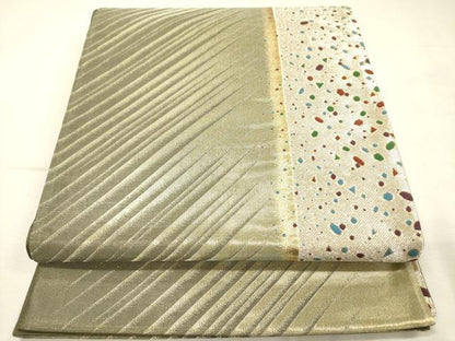平和屋着物◎西陣　六通柄袋帯　斜縞　箔散らし　金糸　証紙付き　正絹　逸品　DABJ9410ya