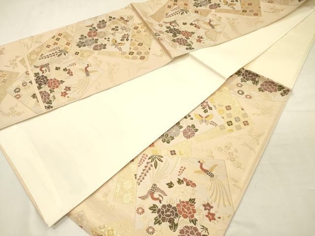 平和屋着物◎西陣　六通柄袋帯　唐織　色紙重ね舞蝶花鳥文　金糸　証紙付き　正絹　逸品　DABJ9413ya