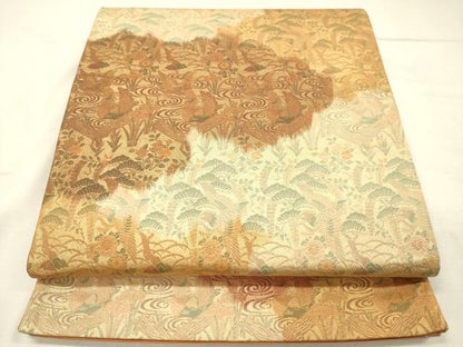 平和屋着物◎全通柄袋帯　花鳥松文　鴛鴦　金糸　正絹　逸品　DABJ9415ya