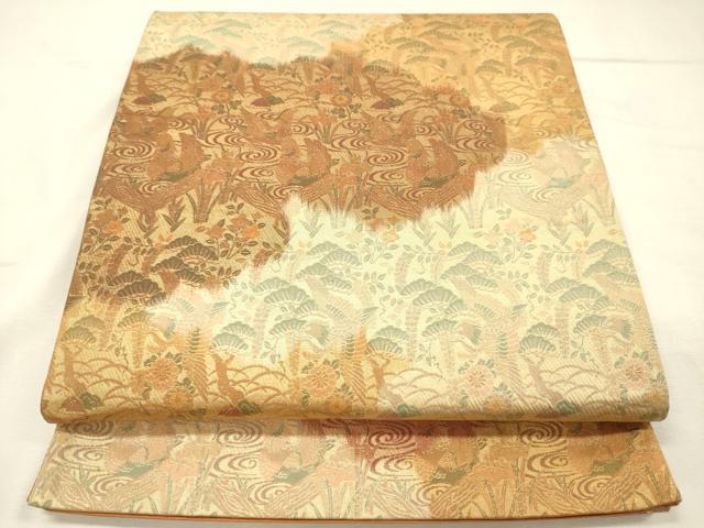 平和屋着物◎全通柄袋帯　花鳥松文　鴛鴦　金糸　正絹　逸品　DABJ9415ya